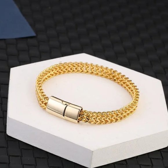 18K Gold Mens Franco Chain Link Bracelet Retro Style Guys 18 Karat K Jewelry NEW - Picture 10 of 11